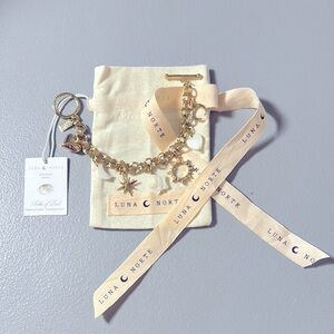 Luna Norte Charm Brass Toggle Heart Moon Star Sun Mother of Pearl Bracelet